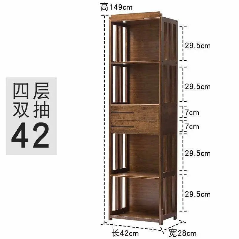 Bamboo Book Case Antique Style Bookcase Shelf Cabinet With Drawers Storage everythingbamboo