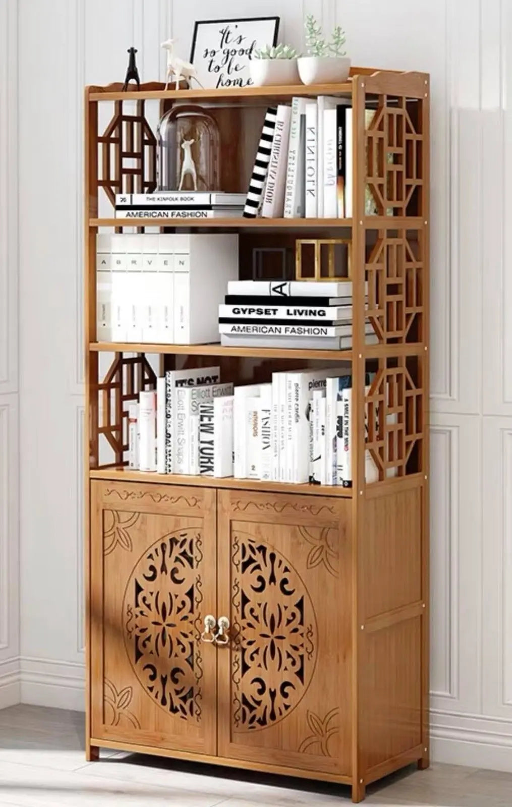 Bamboo Book Case Book Shelf Antique Elegant Style Multi-Function Storage everythingbamboo