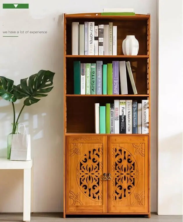 Bamboo Book Shelf With Carved Door Book Case Cabinet Antique Style Storage everythingbamboo
