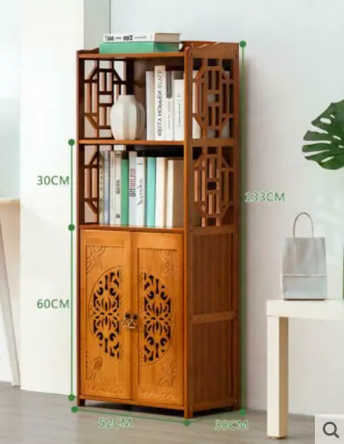 Bamboo Book Shelf With Carved Door Book Case Cabinet Antique Style Storage everythingbamboo