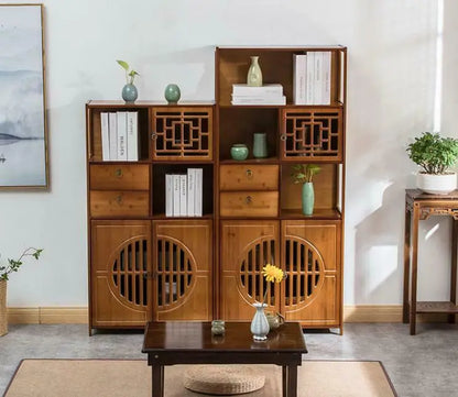 Bamboo Book Shelf With Drawers Book Case Cabinet Antique Style Storage Carving everythingbamboo