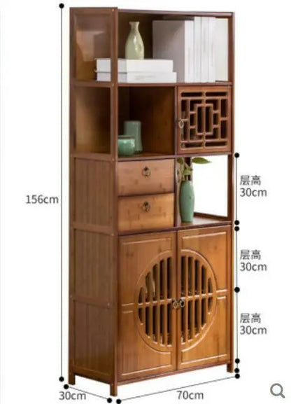 Bamboo Book Shelf With Drawers Book Case Cabinet Antique Style Storage Carving everythingbamboo