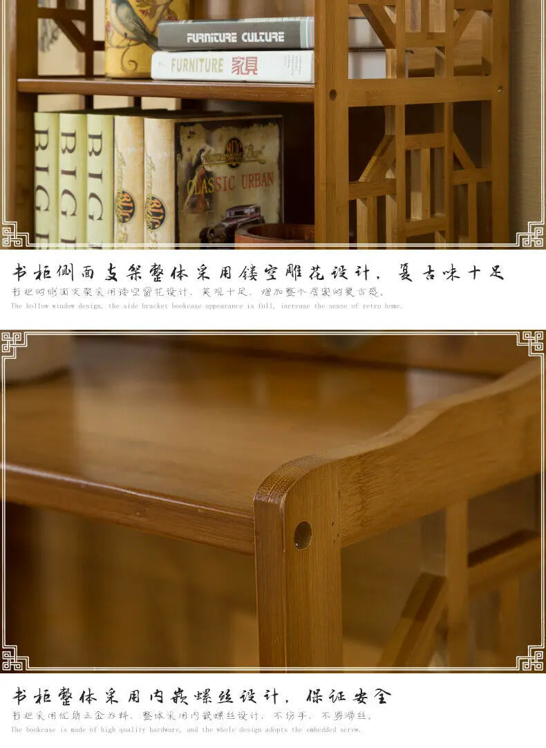 Bamboo Book Shelf With Drawers Book Case Cabinet Antique Style Storage everythingbamboo