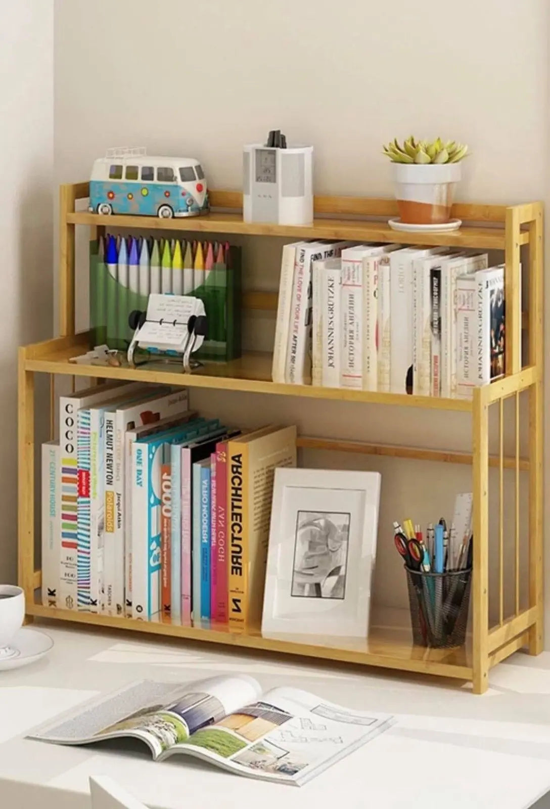 Bamboo Book Shelves Kitchen Storage Multi Use Desk Book Shelf Simple Handy everythingbamboo