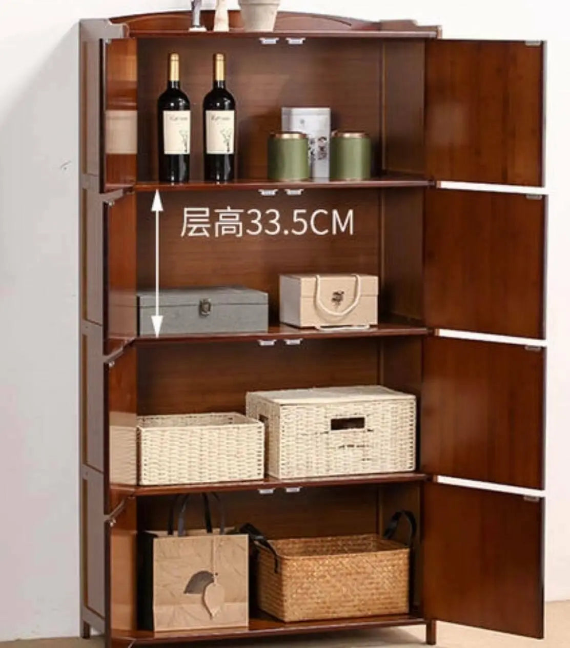 Bamboo Bookcase Bookshelf Cabinet Shoe Case Storage Organizer With Doors Antique Style everythingbamboo