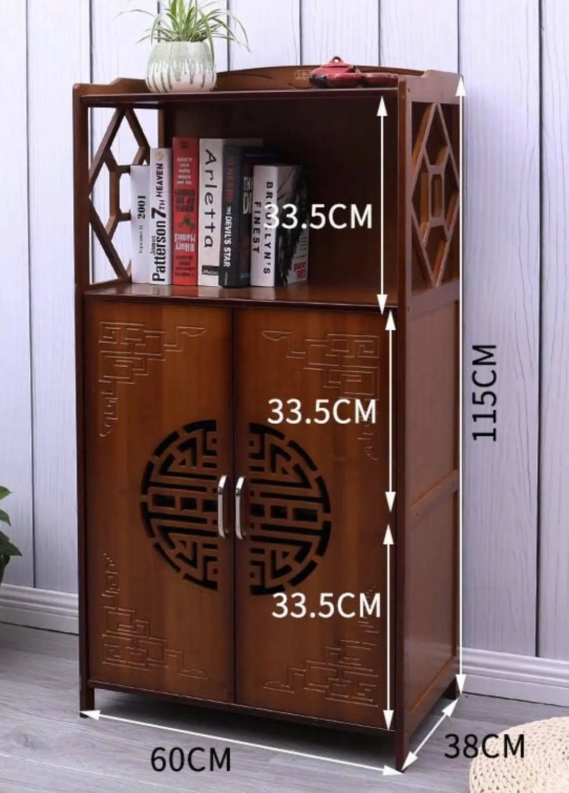 Bamboo Bookcase Bookshelf Cabinet Shoe Case Storage Organizer With Doors Antique Style everythingbamboo