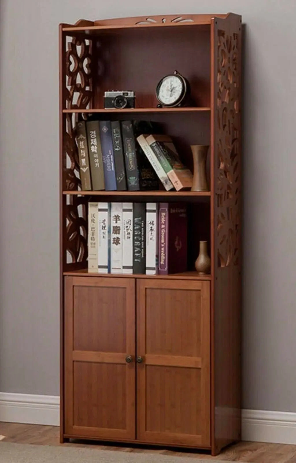 Bamboo Bookcase Bookshelf Carved Stylish Organizer Storage Unit Home Office everythingbamboo