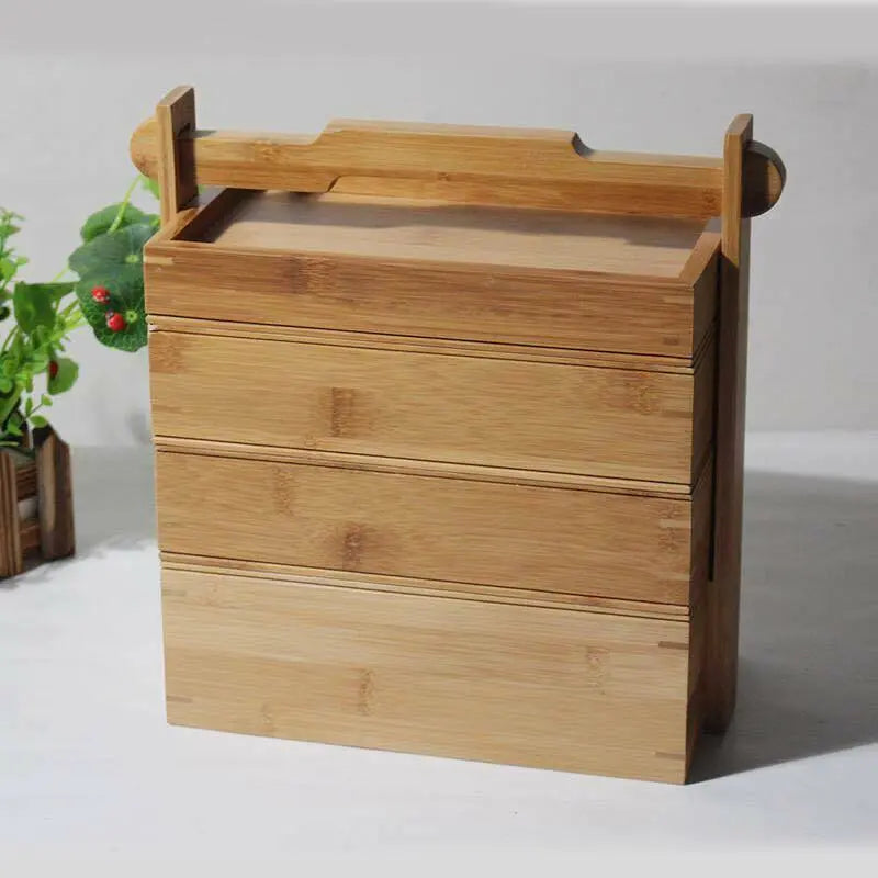 Bamboo Box Bamboo Multiple Tiers Storage Box With Handle Organizer Vintage Style everythingbamboo