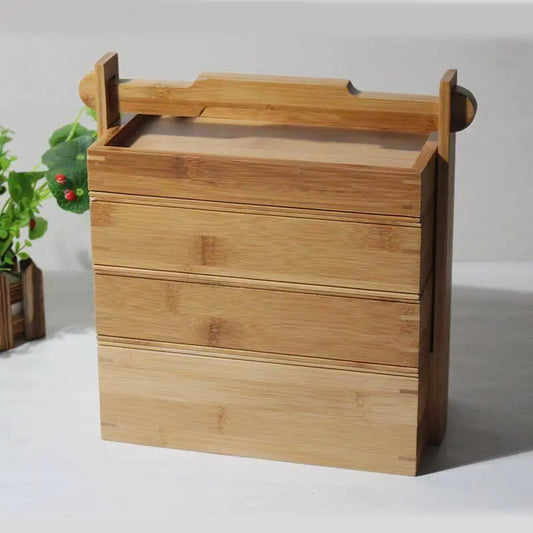 Bamboo Box Bamboo Multiple Tiers Storage Box With Handle Organizer Vintage Style everythingbamboo