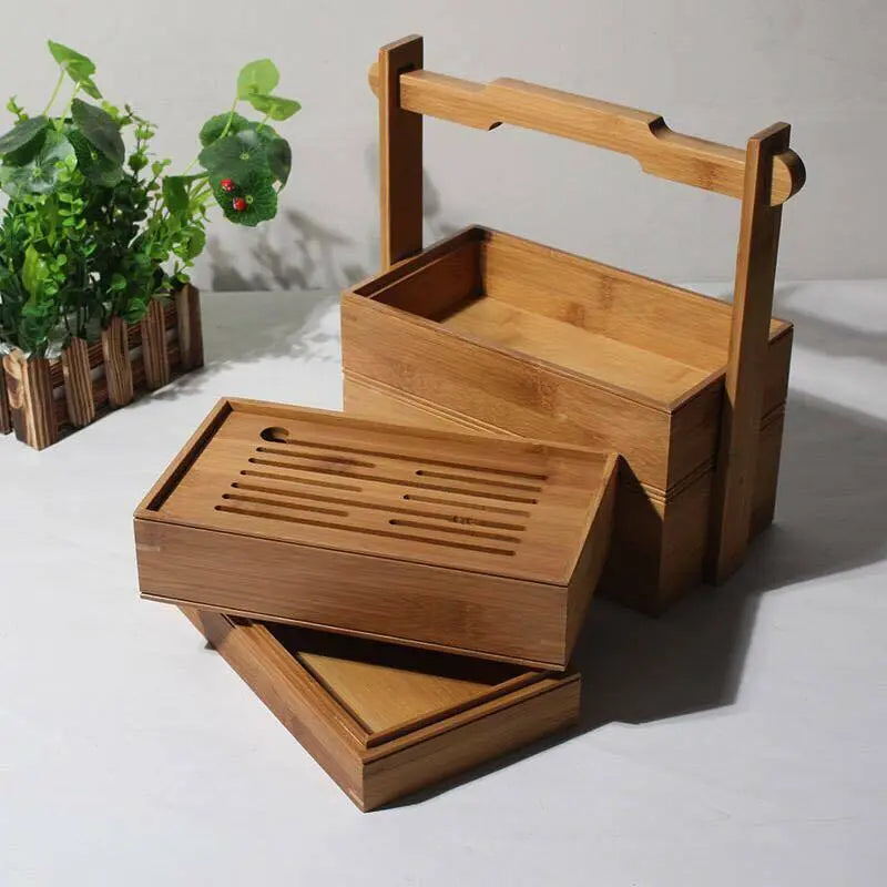 Bamboo Box Bamboo Multiple Tiers Storage box With Handle Organizer Vi ...