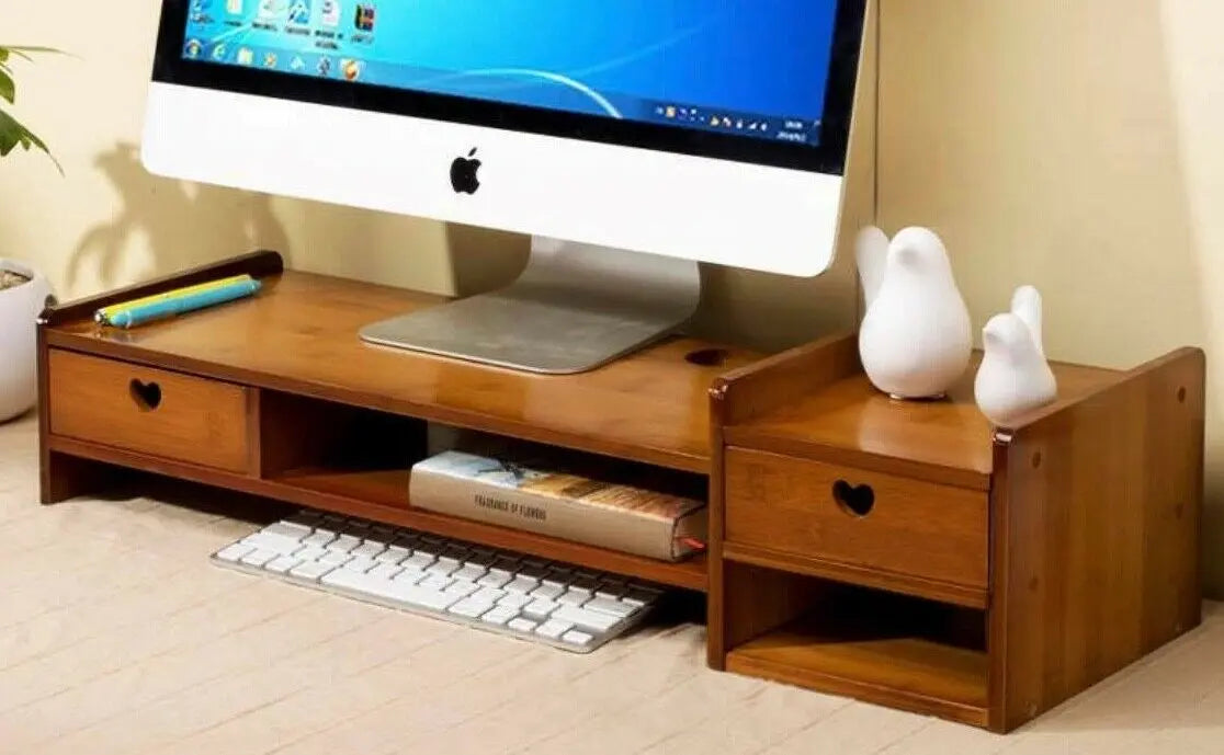 Bamboo Computer Monitor Laptop Stand Riser Base Desk Table Shelf Organiser everythingbamboo