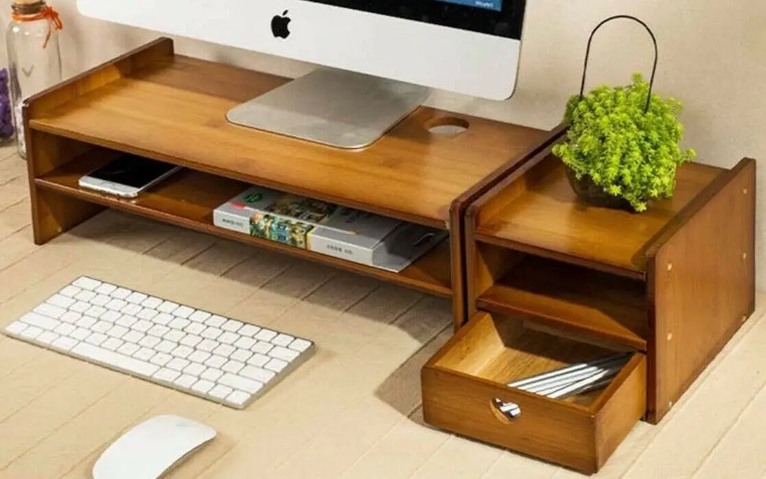 Bamboo Computer Monitor Laptop Stand Riser Base Desk Table Shelf Organiser everythingbamboo