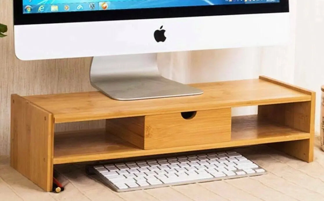 Bamboo Computer Monitor Laptop Stand Riser Monitor Base Shelf Desk Organiser Storage BST01 everythingbamboo