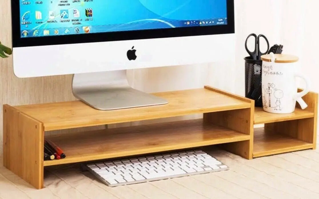 Bamboo Computer Monitor Laptop Stand Riser Monitor Base Shelf Desk Organiser Storage BST01 everythingbamboo