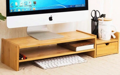 Bamboo Computer Monitor Laptop Stand Riser Monitor Base Shelf Desk Organiser Storage BST01 everythingbamboo