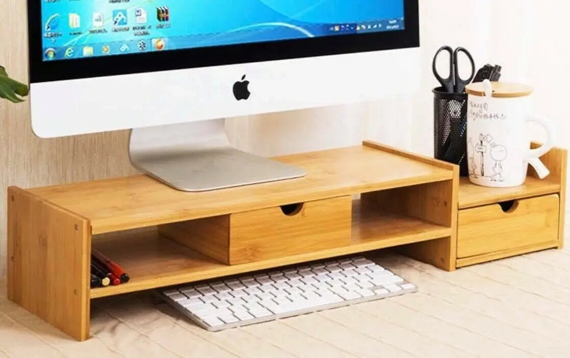 Bamboo Computer Monitor Laptop Stand Riser Monitor Base Shelf Desk Organiser Storage BST01 everythingbamboo