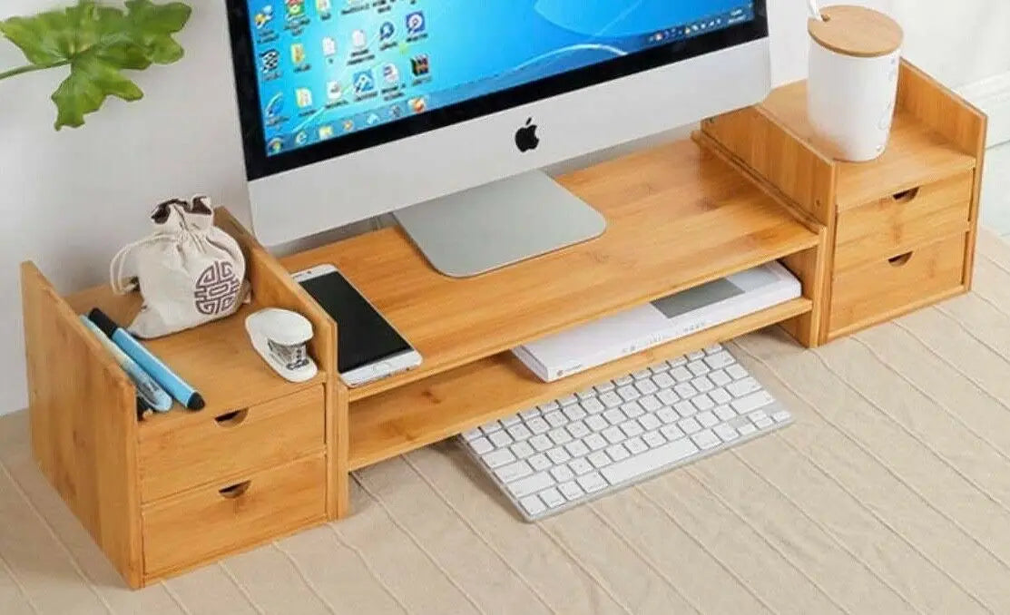 Bamboo Computer Monitor Laptop Stand Riser Monitor Base Shelf Desk Organiser Storage BST01 everythingbamboo