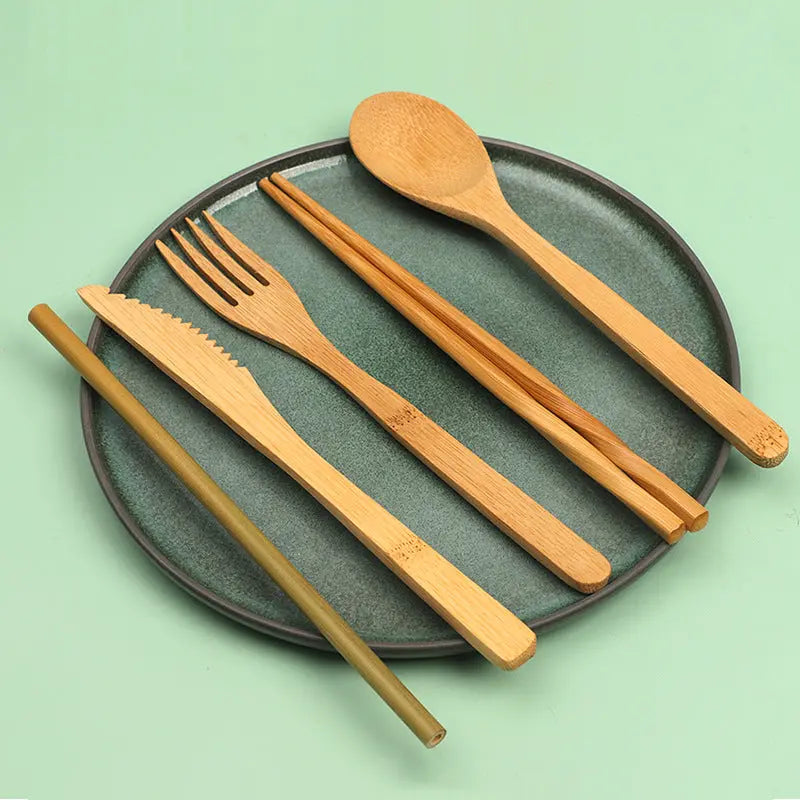 Bamboo Cutlery Fork Knife Spoon Chopstick Straw Set Dinnerware Utensils Picnic Set Eco Portable Reusable BUT06 everythingbamboo