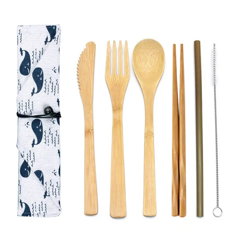 Bamboo Cutlery Fork Knife Spoon Chopstick Straw Set Dinnerware Utensils Picnic Set Eco Portable Reusable BUT06 everythingbamboo