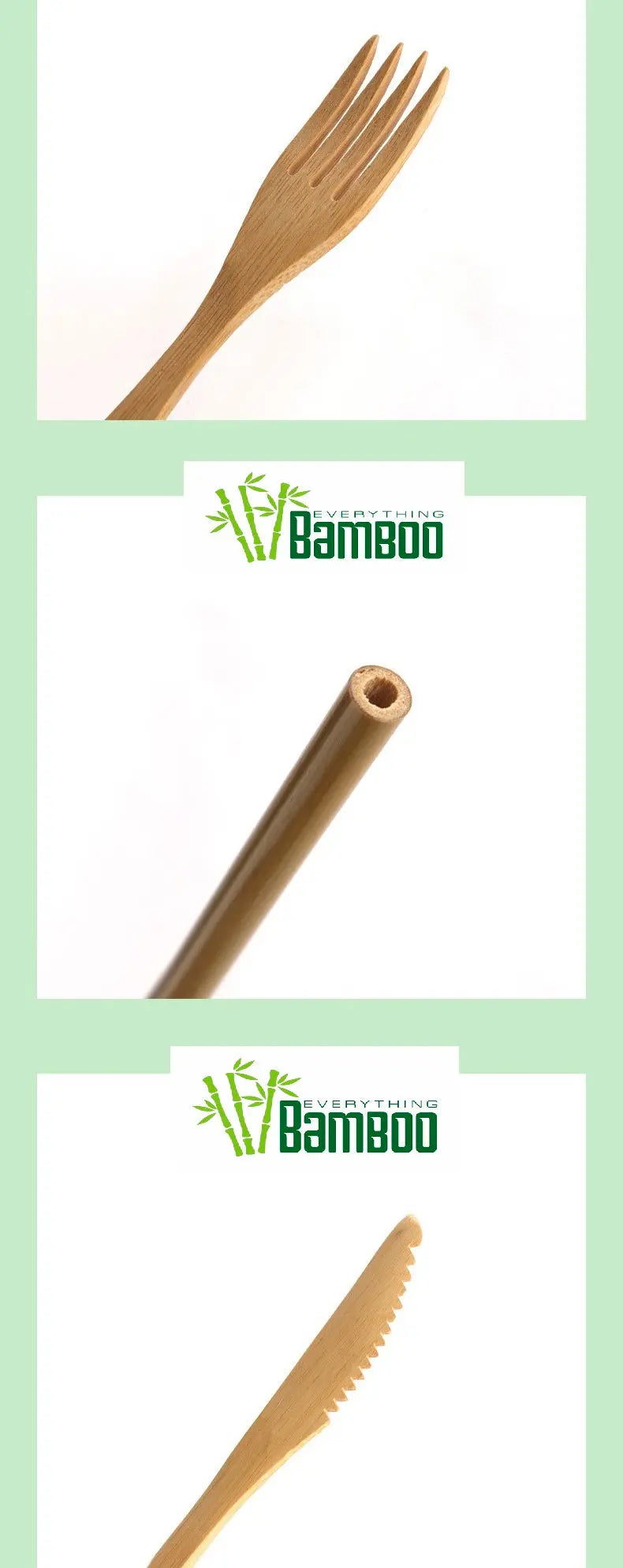 Bamboo Cutlery Fork Knife Spoon Chopstick Straw Set Dinnerware Utensils ...
