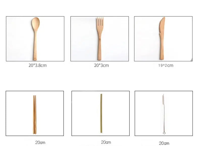 Bamboo Cutlery Fork Knife Spoon Chopstick Straw Set Dinnerware Utensils Picnic Set Eco Portable Reusable BUT06 everythingbamboo