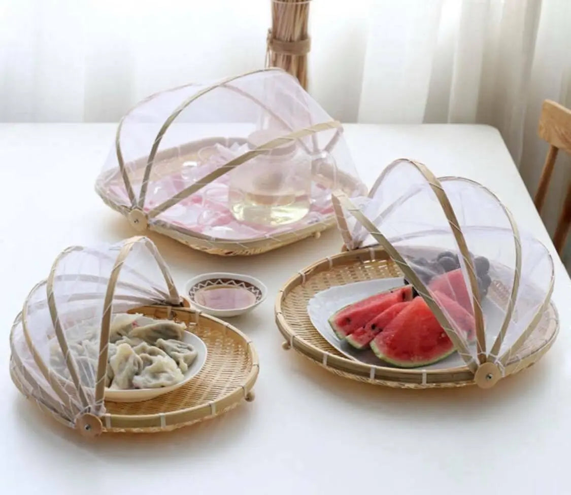 Bamboo Detachable Net Mesh Cover Basket Picnic Serving Food Anti Insect Dust everythingbamboo