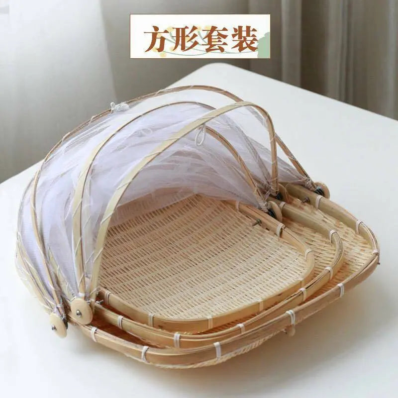 Bamboo Detachable Net Mesh Cover Basket Picnic Serving Food Anti Insect Dust everythingbamboo