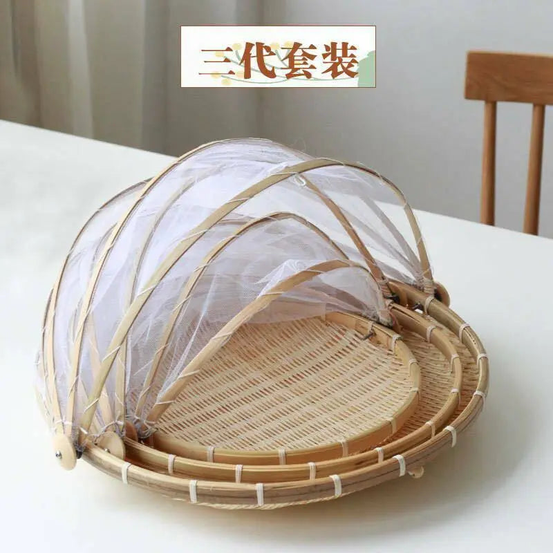 Bamboo Detachable Net Mesh Cover Basket Picnic Serving Food Anti Insect Dust everythingbamboo