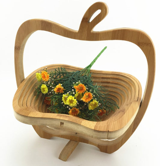 Bamboo Folding Basket Apple Fruit Basket Gift Creative Wooden Artwork Everythingbamboo