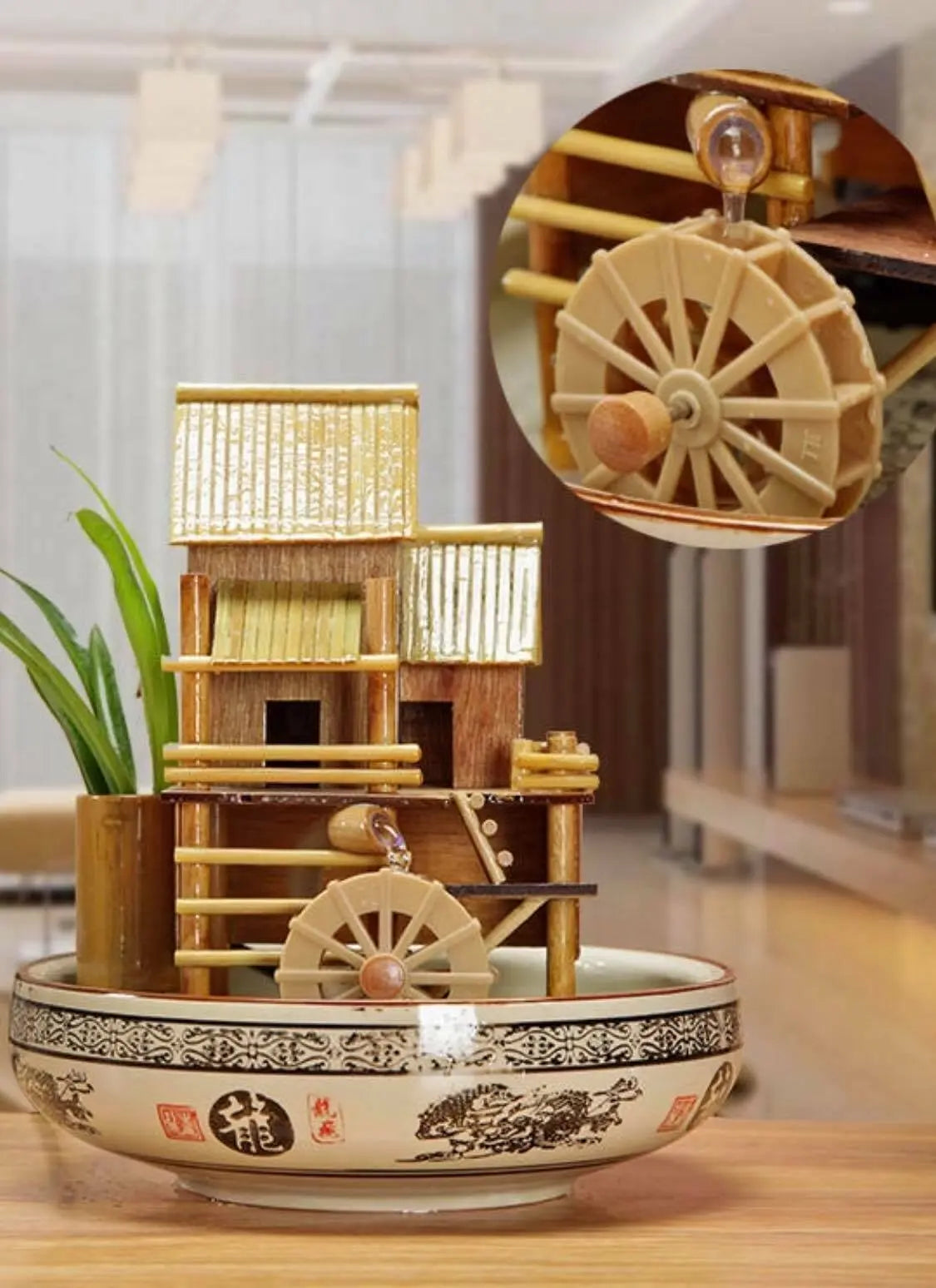 Bamboo Handmade Handcrafted Indoor Water Feature Flowing Water Wheels Home Decor everythingbamboo