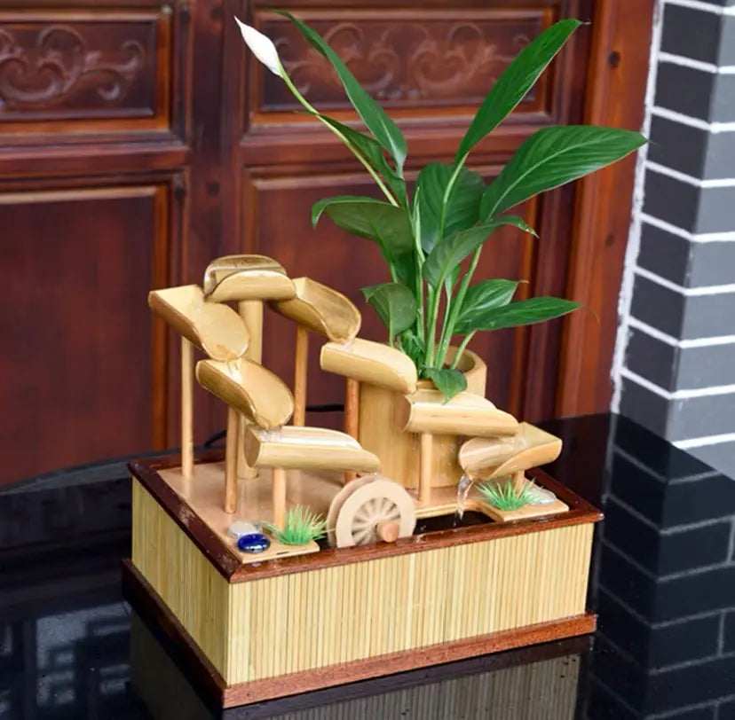 Bamboo Handmade Handcrafted Water Feature Fountain With Basin Flowing Water Wheels Home Decor B9293 everythingbamboo