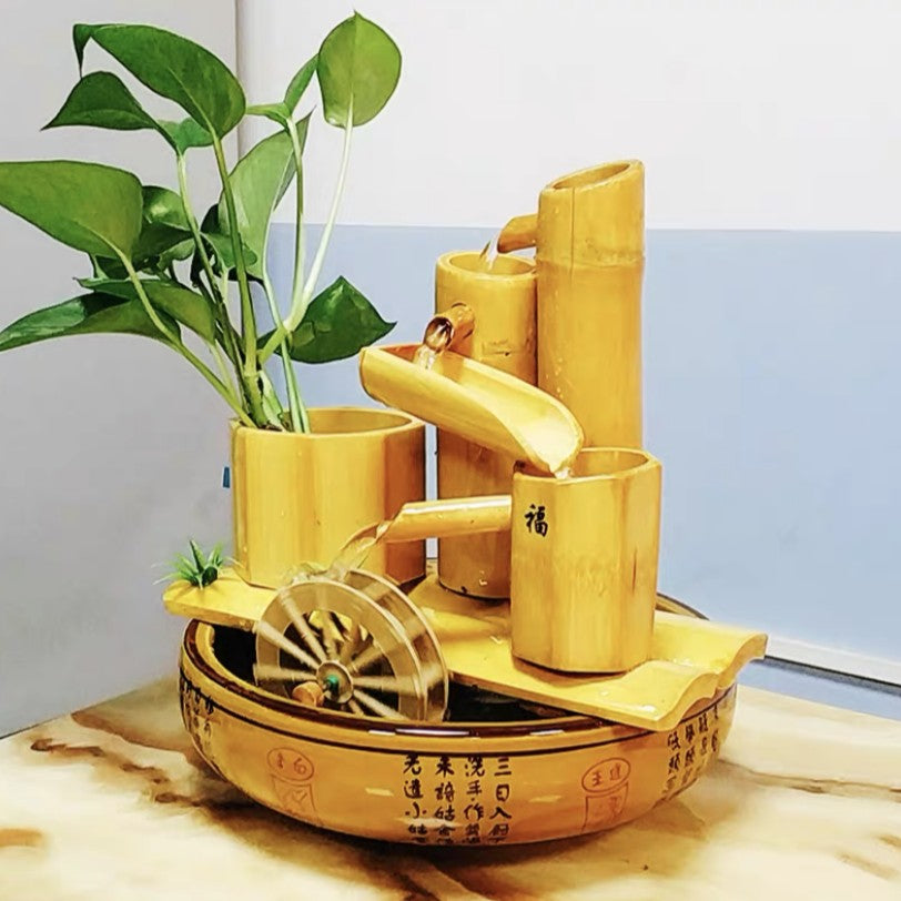 Bamboo Handmade Handcrafted Water Feature Fountain With Basin Flowing Water Wheels Home Decor Many Styles everythingbamboo