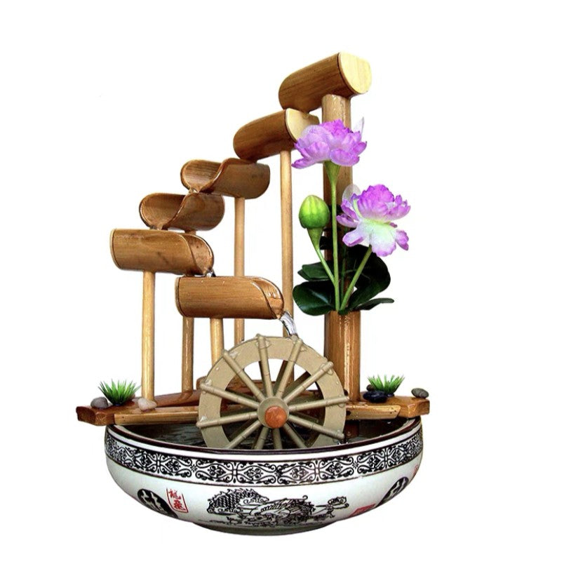 Bamboo Handmade Handcrafted Water Feature Fountain With Basin Flowing Water Wheels Home Decor Many Styles everythingbamboo