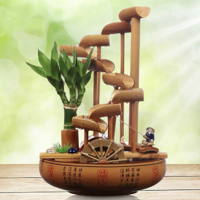 Bamboo Handmade Handcrafted Water Feature Fountain With Basin Flowing Water Wheels Home Decor Many Styles everythingbamboo