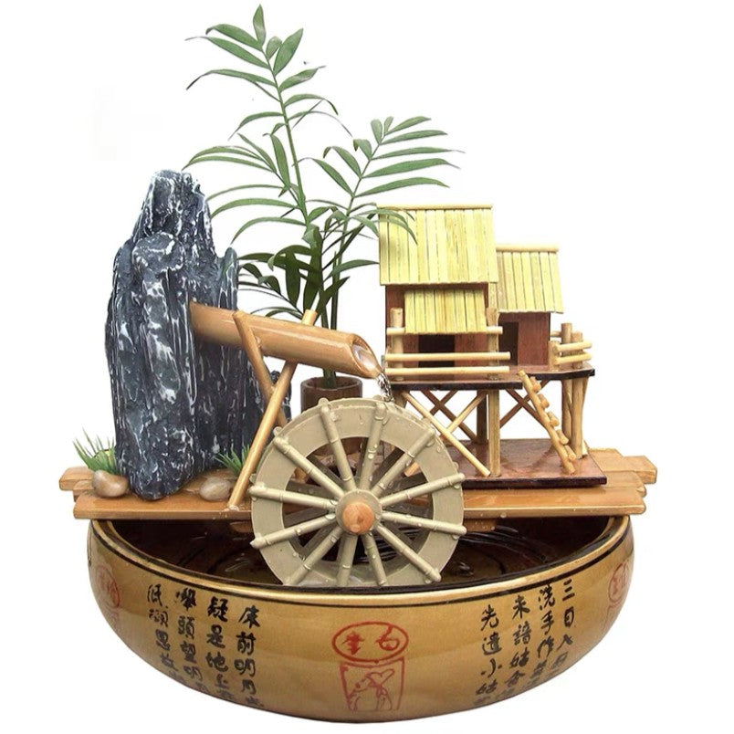 Bamboo Handmade Handcrafted Water Feature Fountain With Basin Flowing Water Wheels Home Decor Many Styles everythingbamboo