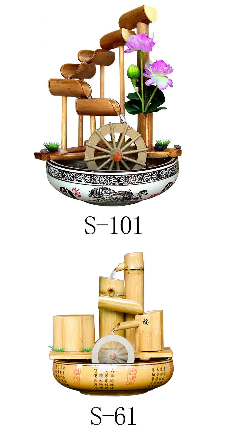 Bamboo Handmade Handcrafted Water Feature Fountain With Basin Flowing Water Wheels Home Decor Many Styles everythingbamboo