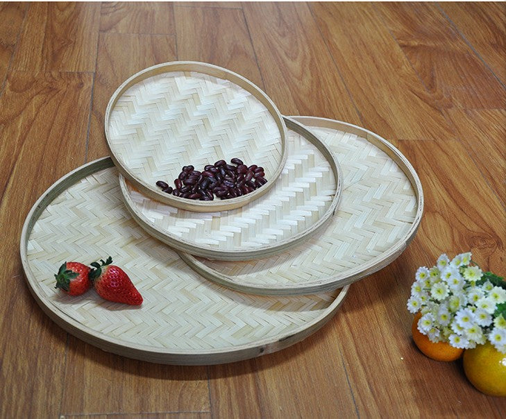 Bamboo Handmade Round Plates Bamboo Fruit Baskets Storage Drier Food Multiple Use BPT01 Unbranded