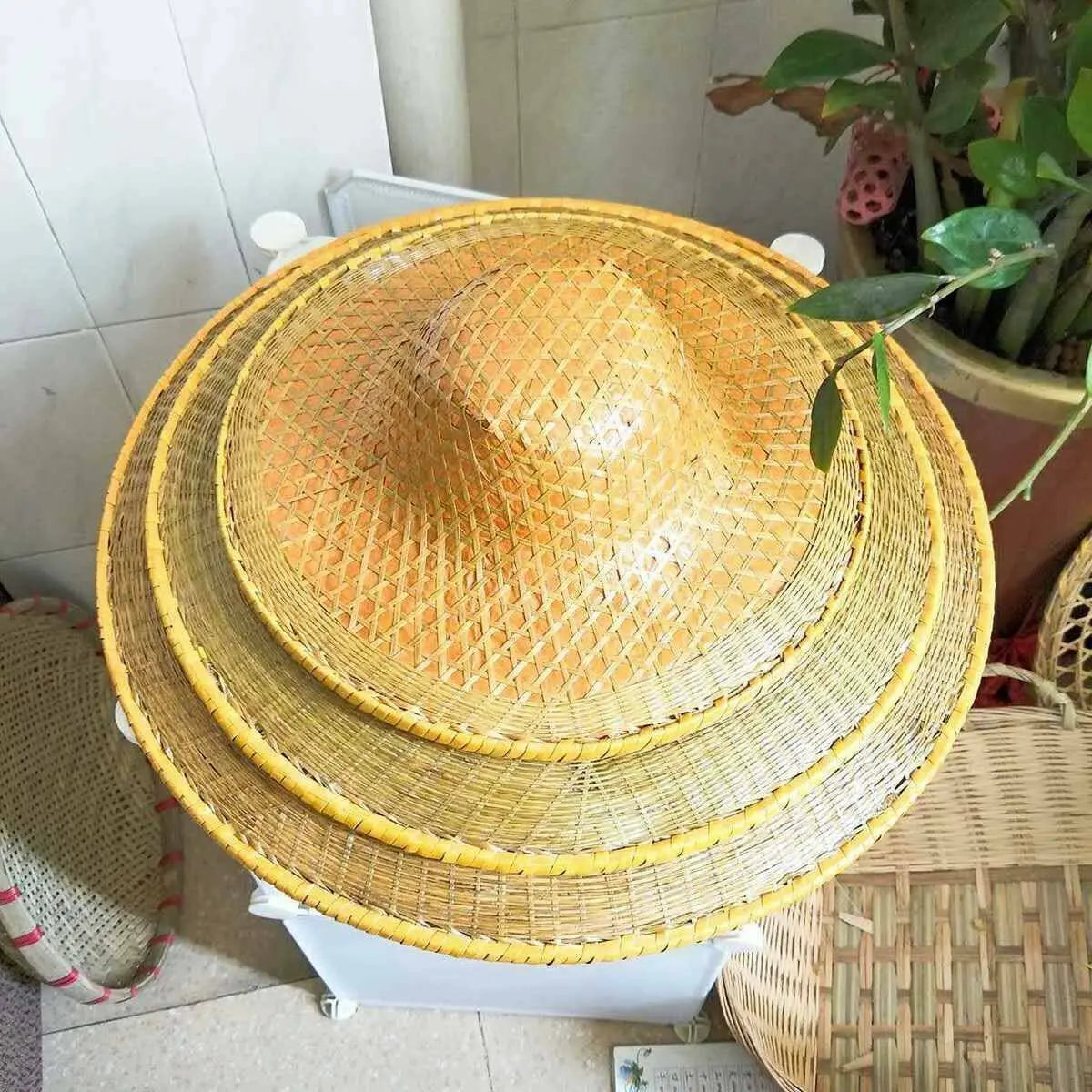 Bamboo Hat Leaf Handmade Traditional Oriental Hat Sun Waterproof Costume Party everythingbamboo