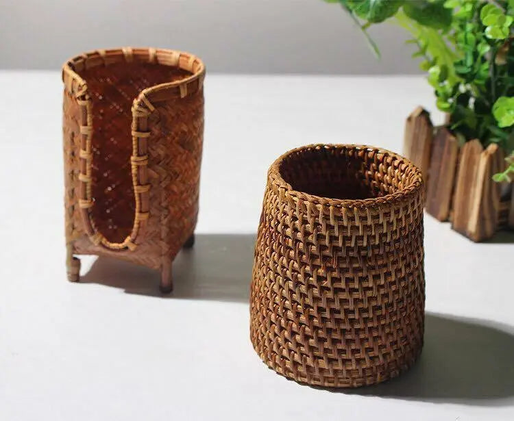 Bamboo Holder Handwoven Handmade Round Stationary Holder Natural Artwork everythingbamboo