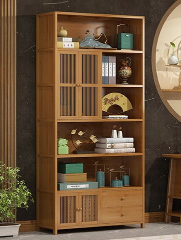 Bamboo Modern Style Book Case Cabinet Book Shelf With Door Drawer Multi Use Strong Elegant everythingbamboo