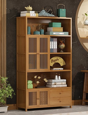 Bamboo Modern Style Book Case Cabinet Book Shelf With Door Drawer Multi Use Strong Elegant everythingbamboo