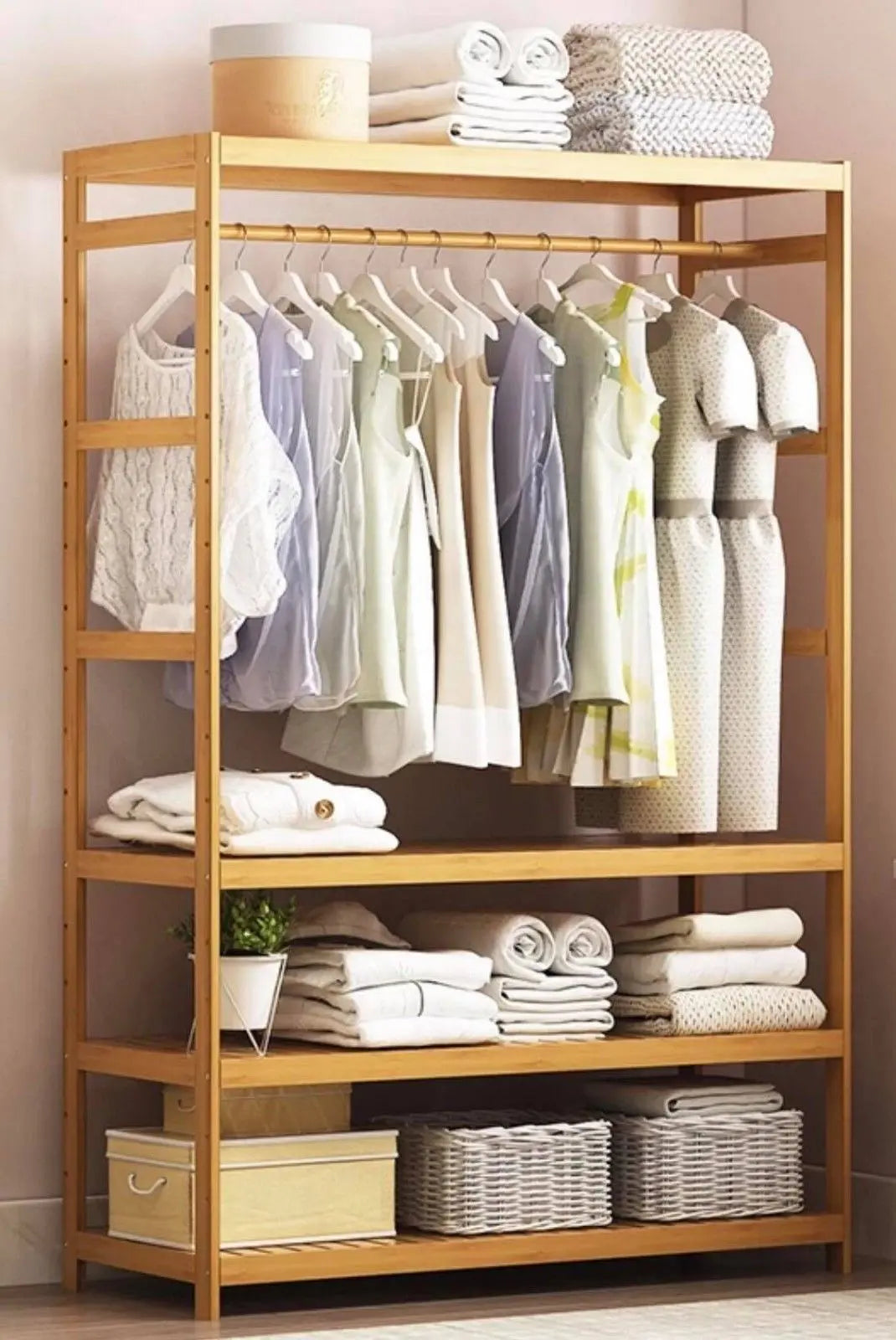 Bamboo Multi-Tier Racks Shelves panel storage Clothes Organizer With Wheels 竹衣架 everythingbamboo
