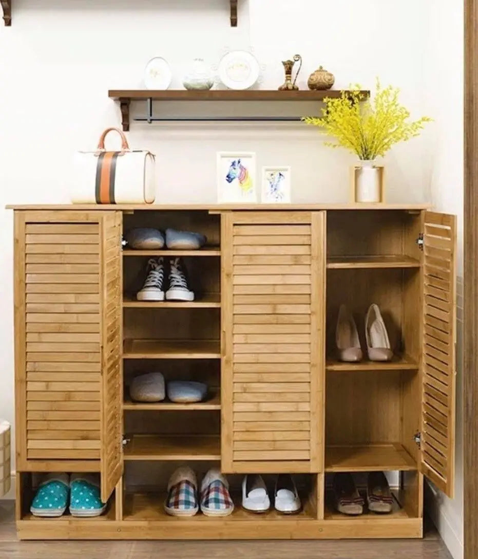 Bamboo Multi-Tiers Shoe Racks Shelf With Door Bamboo Shelves Storage Book Case everythingbamboo