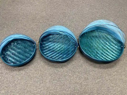Bamboo Net Basket Plate Set of 3 Plate Basket Insects Free Picnic Plate Storage Multi Colors BPT10 everythingbamboo