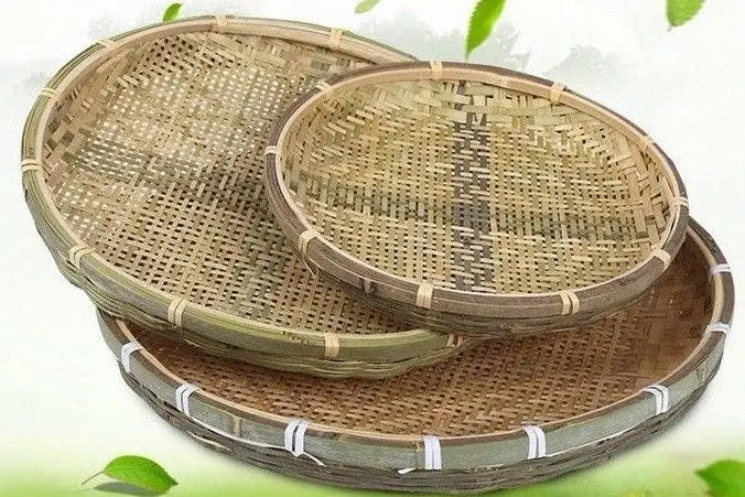 Bamboo Plate Handmade Round Plate Bamboo Fruit Baskets Storage Drainage Drier Multiple Use everythingbamboo