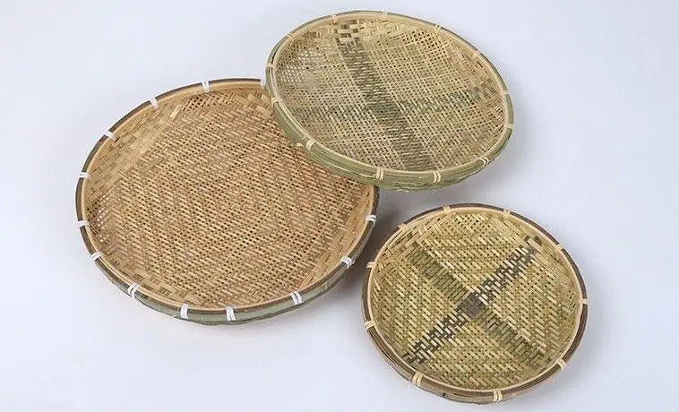 Bamboo Plate Handmade Round Plate Bamboo Fruit Baskets Storage Drainage Drier Multiple Use everythingbamboo