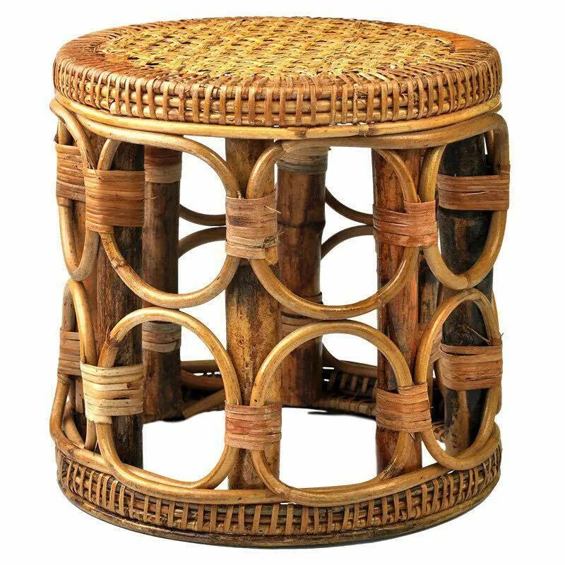 Bamboo Rattan Stool Handwoven Handmade Vintage Stool Ottoman Plant Stand Artwork Home Decor everythingbamboo