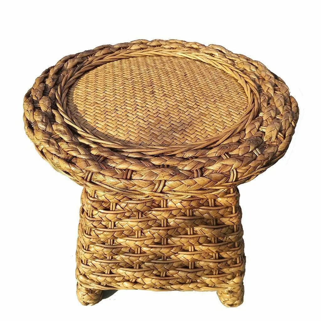 Bamboo Rattan Stool Handwoven Handmade Vintage Stool Ottoman Plant Stand Artwork Home Decor everythingbamboo