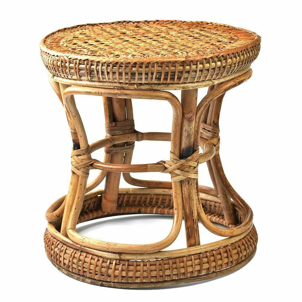 Bamboo Rattan Stool Handwoven Handmade Vintage Stool Ottoman Plant Stand Artwork Home Decor everythingbamboo