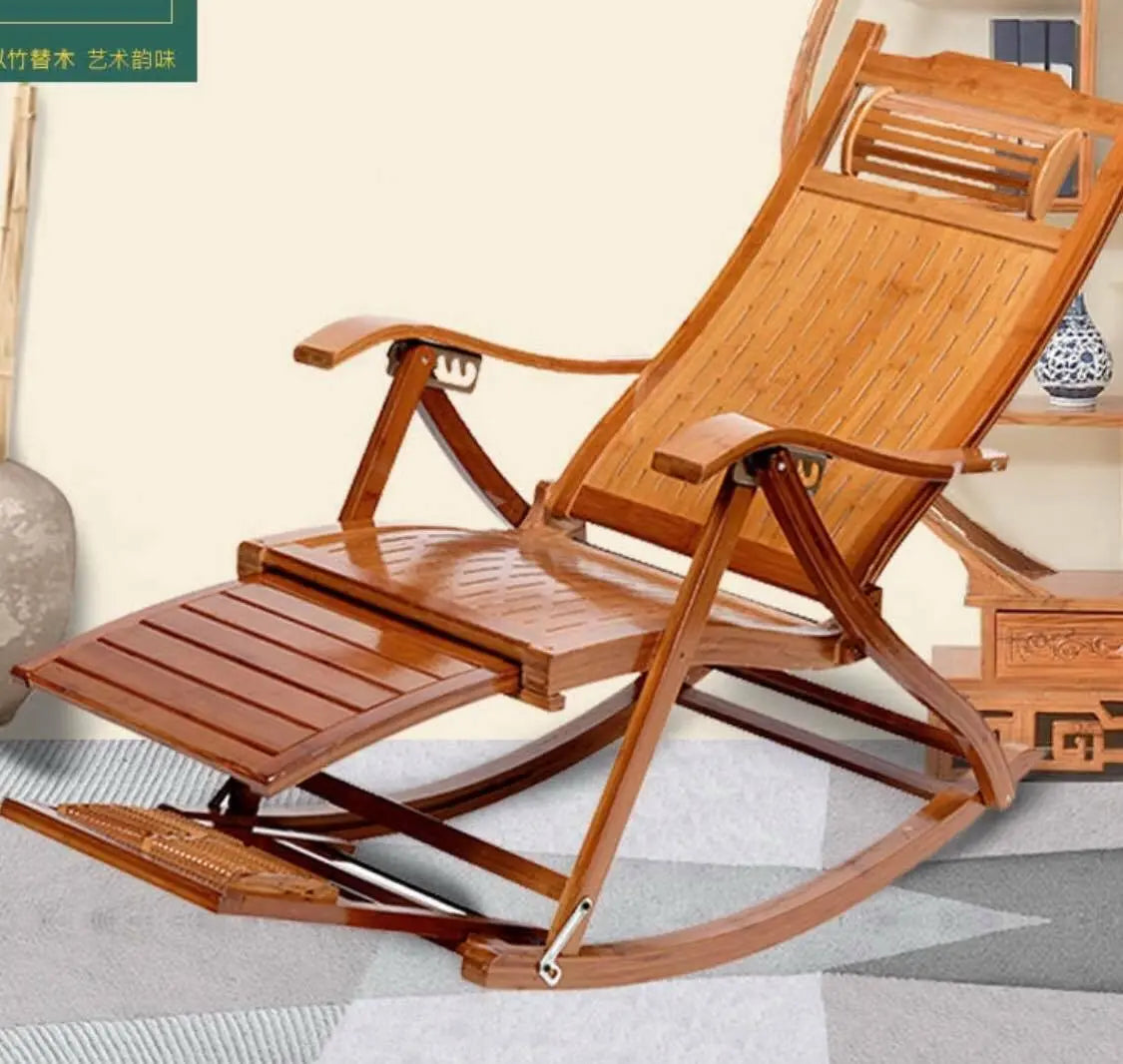 Bamboo Rocking Chair Adjustable Foldable Recliner Rocking Chair Foot Massage everythingbamboo